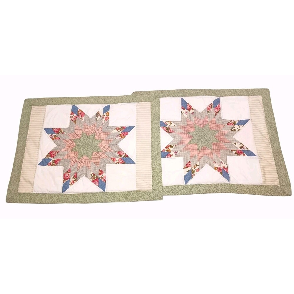 Vtg 2 Pillowcases Shams Patchwork Quilt Star JCPenney Home Collection Cottage